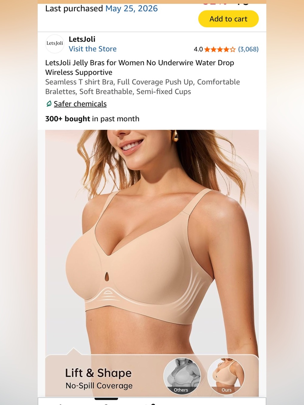 Letsjoli Jelly Bras VIRAL Seamless Wireless T-Shirt Bra - Nude.  Size. XXL
